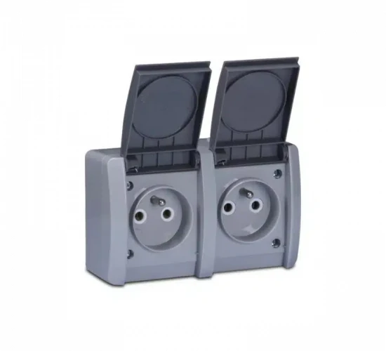 Двоен контакт пком открит монтаж сив IP54 Nora Mutlusan.png